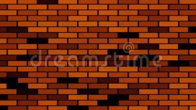 砖墙建筑动画，红砖随机出现在黑色背景上.. 循环动画。 砖进去